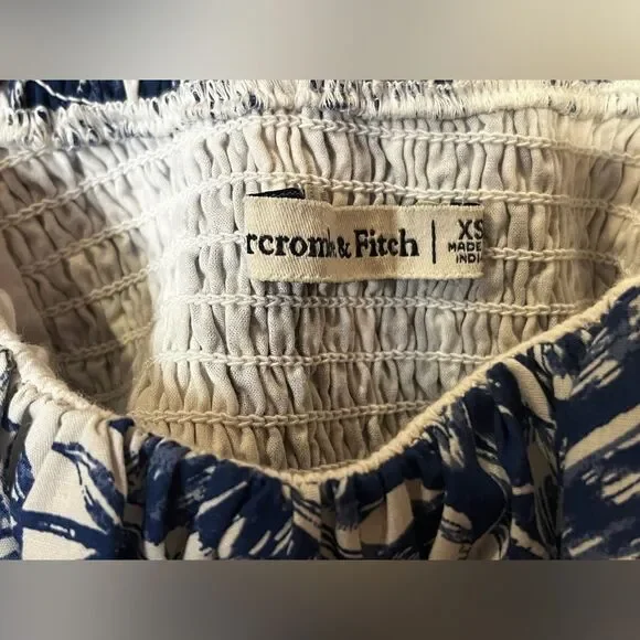 Abercrombie & Fitch The Emerson Poplin Puff Sleeve  Dress Blue White XS - Picture 6 of 8